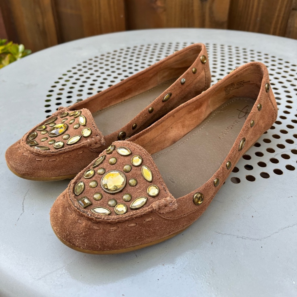 B. Makowsky Brown Suede Leather Bling Loafers Flats Shoes 9.5M